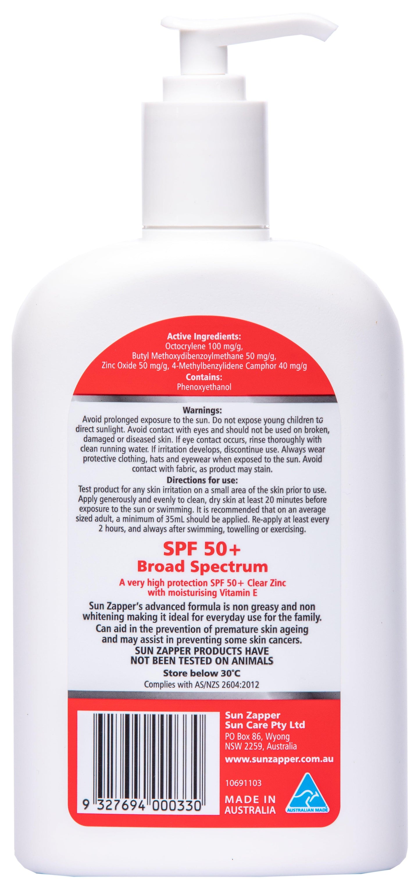 sun zapper 500ml ultra zinc sunscreen