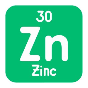 Zinc element symbol on a green square background acne sunscreen