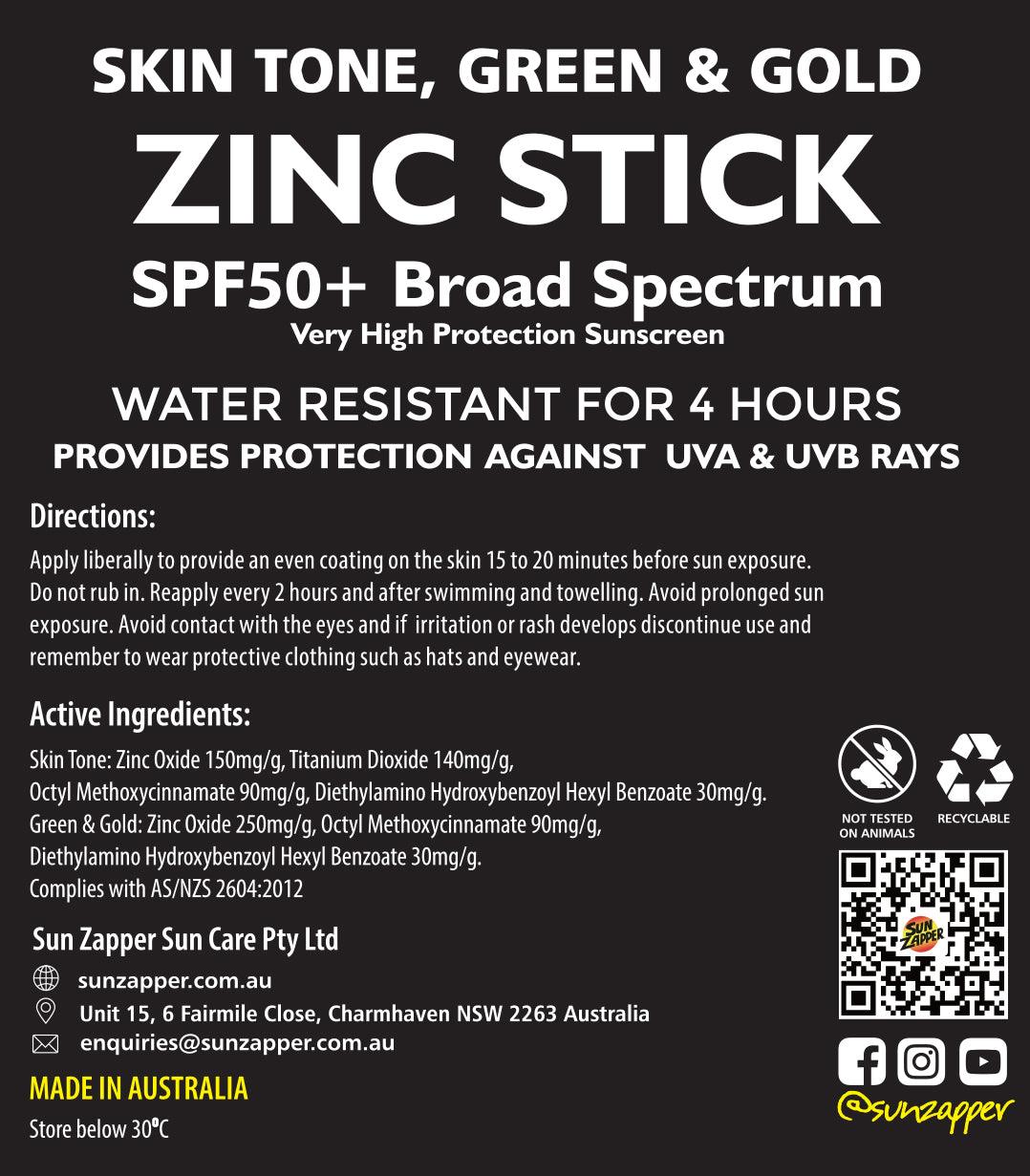 Sun Zapper Zinc Stick Triple Pack Skin, Green & Yellow SPF 50+ Zinc Oxide Coloured Sunscreen Stick, Sunblock Made in Australia - Sun Zapper UK