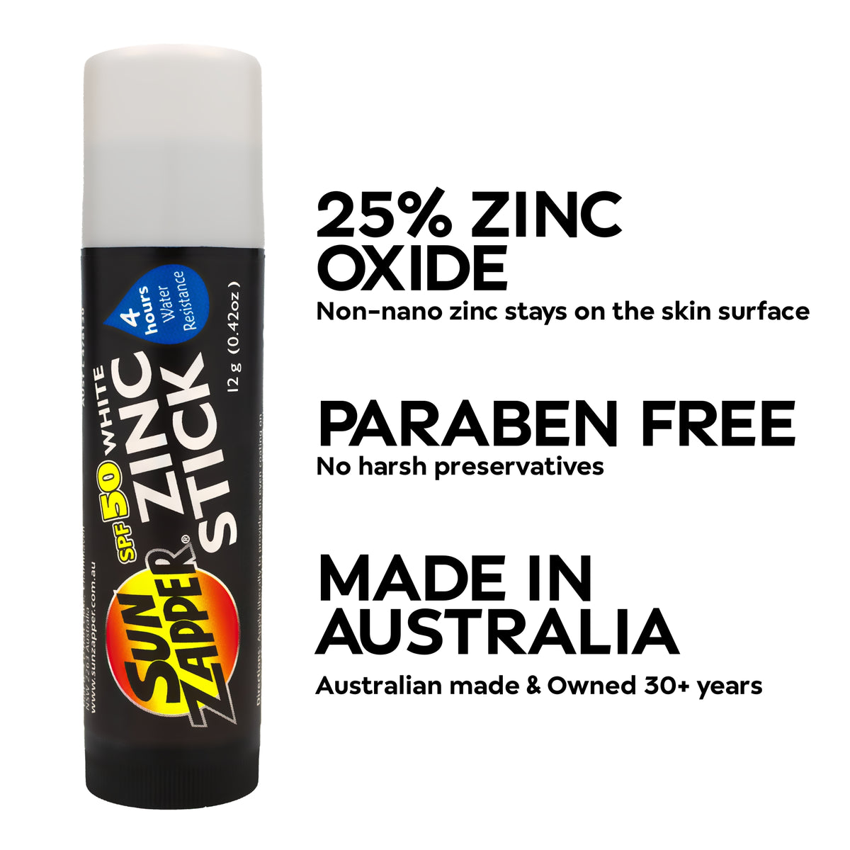 sun zapper white zinc stick spf 50+ sun stick
