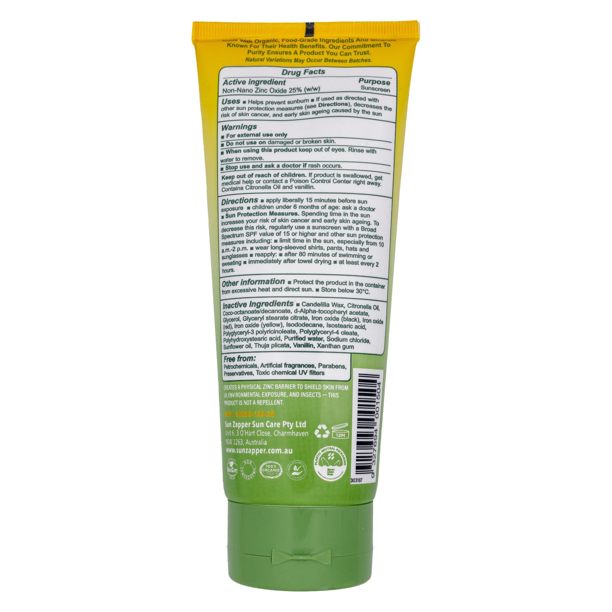 sun zapper ingredients anti mozzie