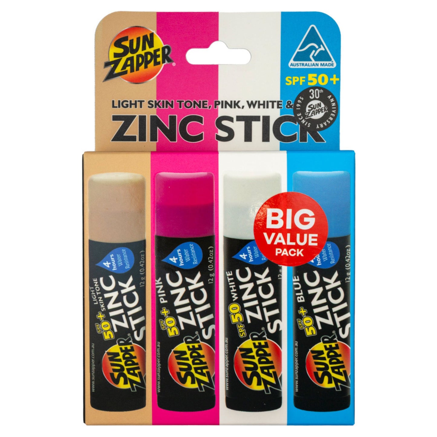 sun zapper color zinc stick beach value pack spf 50+ zinc sunscreen stick