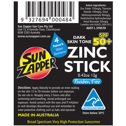 Dark Skin Tone Original Zinc Sunblock Stick SPF 50+ Zinc Sunscreen Stick - Sun Zapper UK