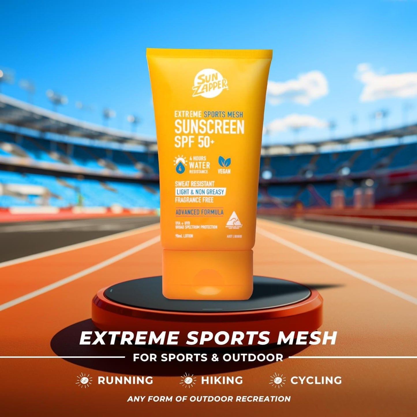 Extreme Sports Mesh Sunscreen Lotion 90mL SPF 50+ Sweat Resistant Sun Cream - Sun Zapper UK