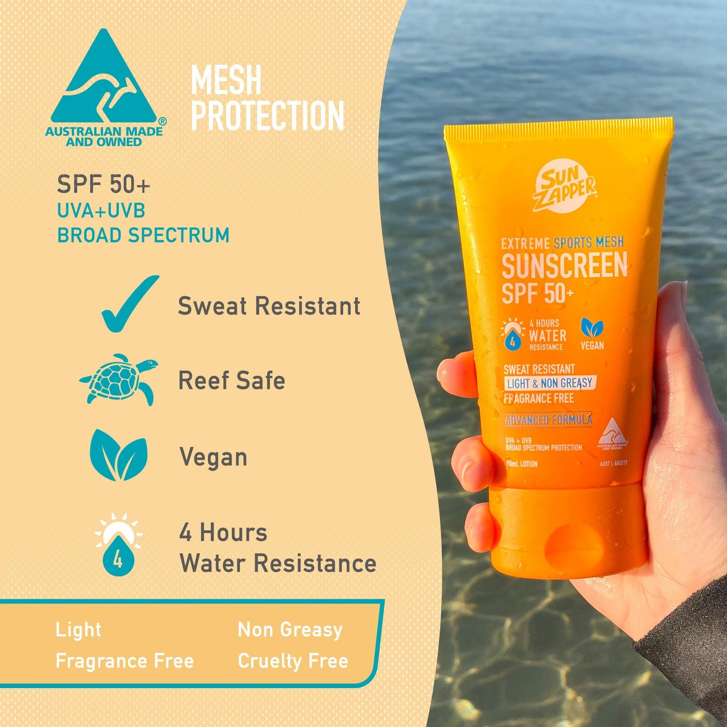 Extreme Sports Mesh Sunscreen Lotion 90mL SPF 50+ Sweat Resistant Sun Cream - Sun Zapper UK