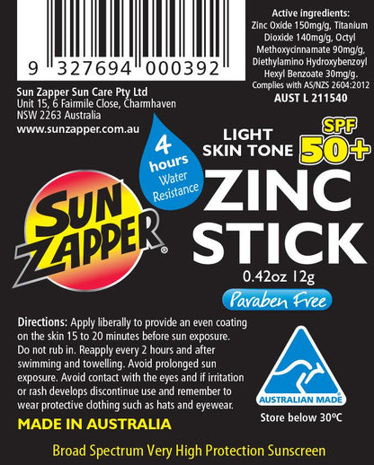 Light Skin Tone SPF 50+ Original Zinc Sunblock Stick for Face - Sun Zapper UK