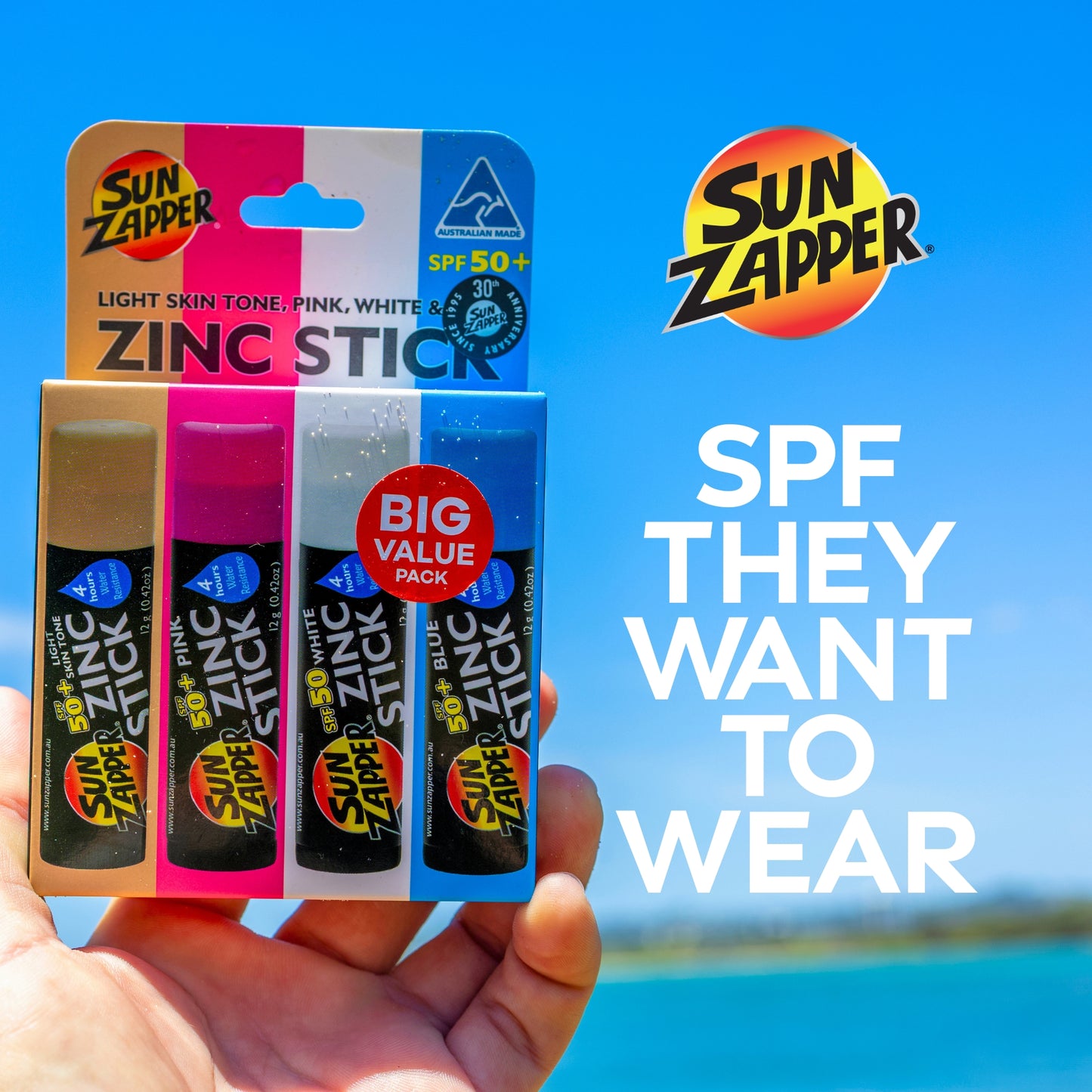 sun zapper color zinc stick beach value pack spf 50+ zinc sunscreen stick